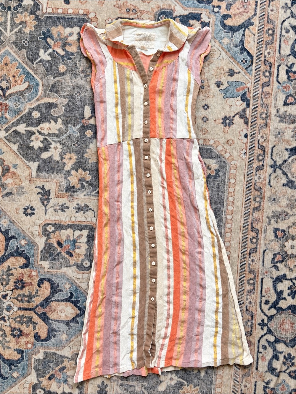 Ace & Jig Striped Button Front Midi Dress Boho Colorblock Size Small